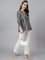 Janasya Women's Black Cotton Polka Print Casual Peplum Top | Grocsy