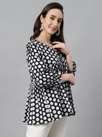 Janasya Women's Black Cotton Polka Print Casual Peplum Top | Grocsy