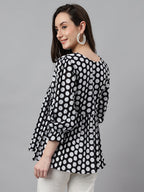 Janasya Women's Black Cotton Polka Print Casual Peplum Top | Grocsy