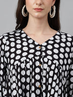 Janasya Women's Black Cotton Polka Print Casual Peplum Top | Grocsy