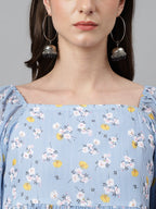 Janasya Women's Blue Georgette Floral Print Peplum Top | Grocsy