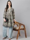 Janasya Women's Black Cotton Floral Print Casual Flared Tunic | Grocsy