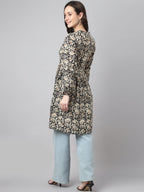 Janasya Women's Black Cotton Floral Print Casual Flared Tunic | Grocsy
