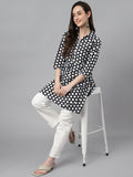 Indian Clothing Janasya Women's Black Cotton Polka Print Casual A-Line Tunic | Grocsy