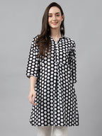 Indian Clothing Janasya Women's Black Cotton Polka Print Casual A-Line Tunic | Grocsy