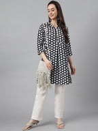 Indian Clothing Janasya Women's Black Cotton Polka Print Casual A-Line Tunic | Grocsy
