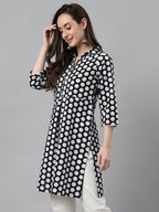 Indian Clothing Janasya Women's Black Cotton Polka Print Casual A-Line Tunic | Grocsy
