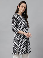 Indian Clothing Janasya Women's Black Cotton Polka Print Casual A-Line Tunic | Grocsy