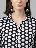 Indian Clothing Janasya Women's Black Cotton Polka Print Casual A-Line Tunic | Grocsy
