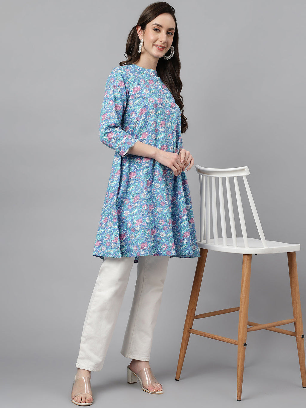 Janasya Women's Multicolor Cotton Botanical Print Casual A-Line Tunic | Grocsy