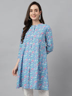 Janasya Women's Multicolor Cotton Botanical Print Casual A-Line Tunic | Grocsy