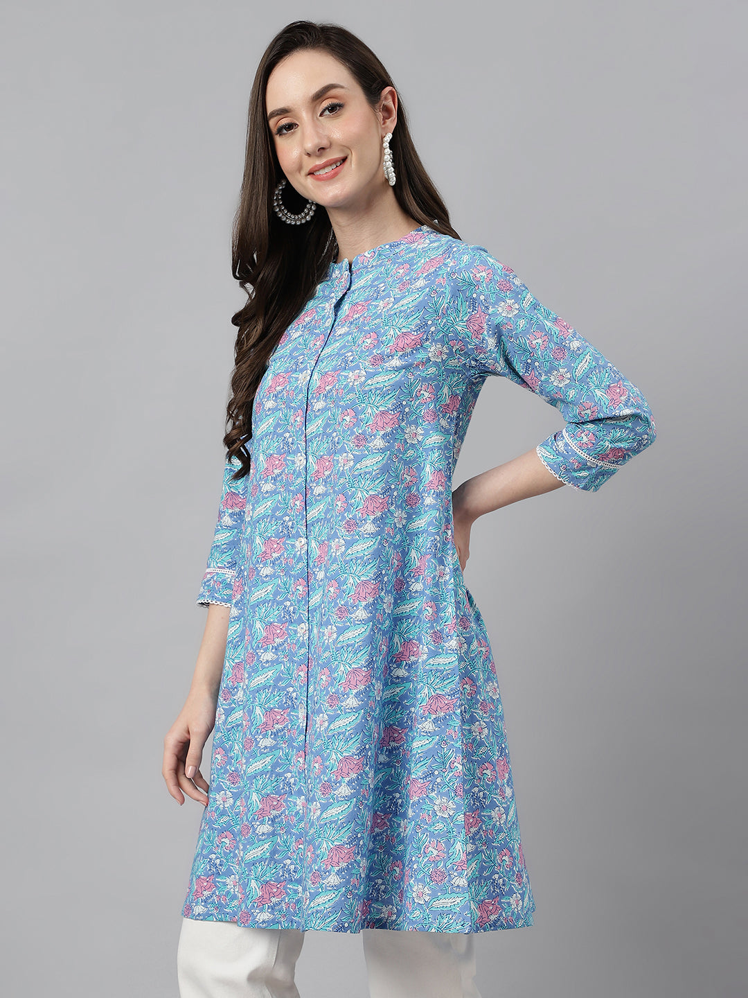 Janasya Women's Multicolor Cotton Botanical Print Casual A-Line Tunic | Grocsy