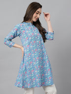 Janasya Women's Multicolor Cotton Botanical Print Casual A-Line Tunic | Grocsy