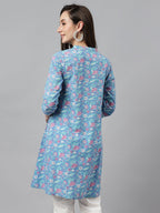 Janasya Women's Multicolor Cotton Botanical Print Casual A-Line Tunic | Grocsy