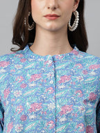 Janasya Women's Multicolor Cotton Botanical Print Casual A-Line Tunic | Grocsy