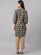 Janasya Women's Dark Green Cotton Floral Print Casual Regular Tunic | Grocsy