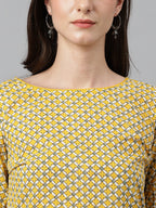Janasya Women's Yellow Cotton Ethnic Motifs Casual Regular Tunic | Grocsy