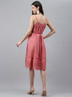 Janasya Women's Pink Cotton Schiffli Flared Western Dress | Grocsy