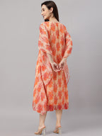 Janasya Women's Orange Chiffon Lurex Floral Printed Casual Kaftan Kurta | Grocsy