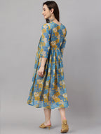Janasya Women's Yellow Chiffon Lurex Floral Printed Casual flared Kurta | Grocsy