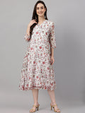 Janasya Women's Orange Chiffon Lurex Floral Printed Kaftan Casual Dress | Grocsy