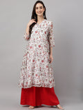 Janasya Women's White Chiffon Lurex Floral Printed Casual flared Kurta | Grocsy