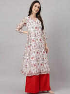 Janasya Women's White Chiffon Lurex Floral Printed Casual flared Kurta | Grocsy