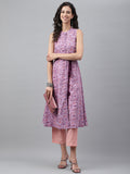 Janasya Women's Lavender Cotton Floral Printed Casual A-Line Kurta | Grocsy