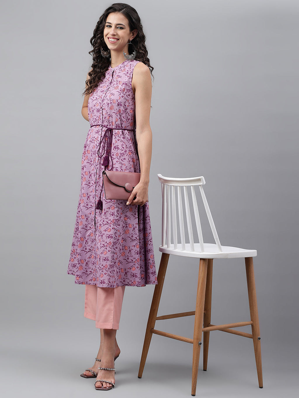 Janasya Women's Lavender Cotton Floral Printed Casual A-Line Kurta | Grocsy