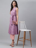 Janasya Women's Lavender Cotton Floral Printed Casual A-Line Kurta | Grocsy