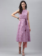 Janasya Women's Lavender Cotton Floral Printed Casual A-Line Kurta | Grocsy