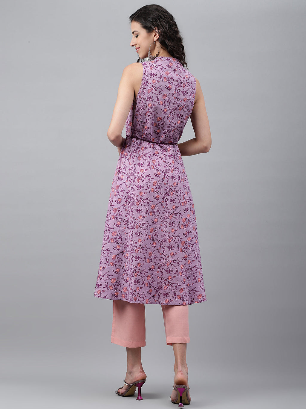 Janasya Women's Lavender Cotton Floral Printed Casual A-Line Kurta | Grocsy