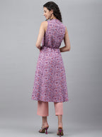 Janasya Women's Lavender Cotton Floral Printed Casual A-Line Kurta | Grocsy