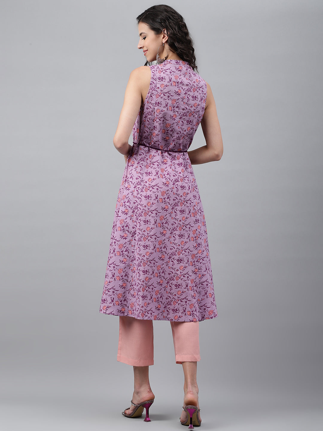 Janasya Women's Lavender Cotton Floral Printed Casual A-Line Kurta | Grocsy