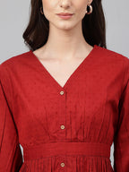 Janasya Women's Maroon Dobby Cotton Solid Peplum Top | Grocsy