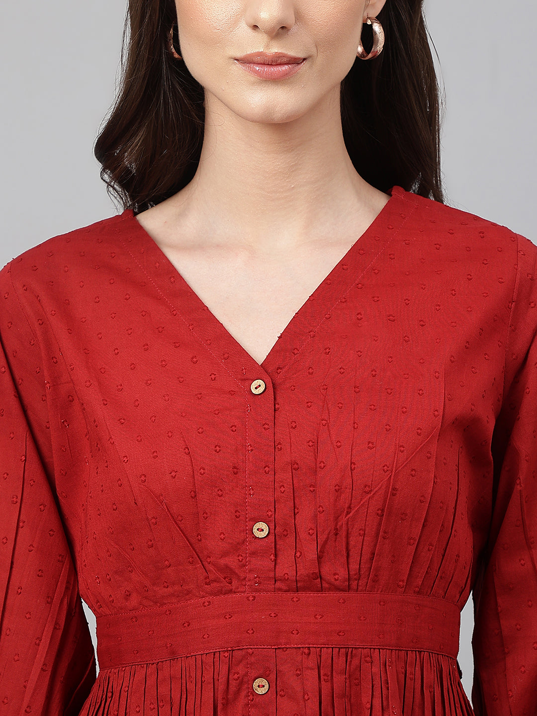 Janasya Women's Maroon Dobby Cotton Solid Peplum Top | Grocsy