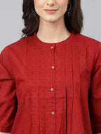 Janasya Women's Maroon Cotton Dobby Solid Flared Top | Grocsy