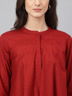 Janasya Women's Maroon Dobby Cotton Solid A-Line Tunic | Grocsy
