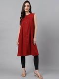 Janasya Women's Maroon Dobby Cotton Solid Casual Gathered Tunic | Grocsy