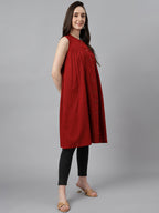 Janasya Women's Maroon Dobby Cotton Solid Casual Gathered Tunic | Grocsy