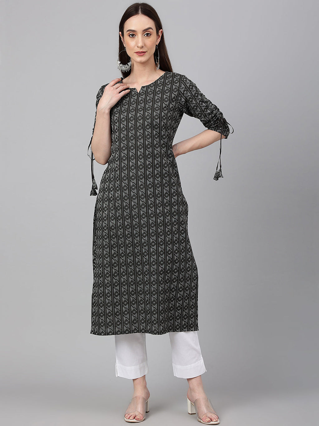 Janasya Women's Black Cotton Woven Design Casual Straight Kurta | Grocsy