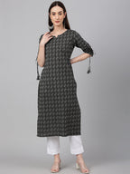 Janasya Women's Black Cotton Woven Design Casual Straight Kurta | Grocsy