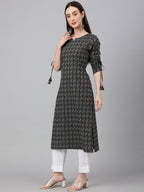 Janasya Women's Black Cotton Woven Design Casual Straight Kurta | Grocsy