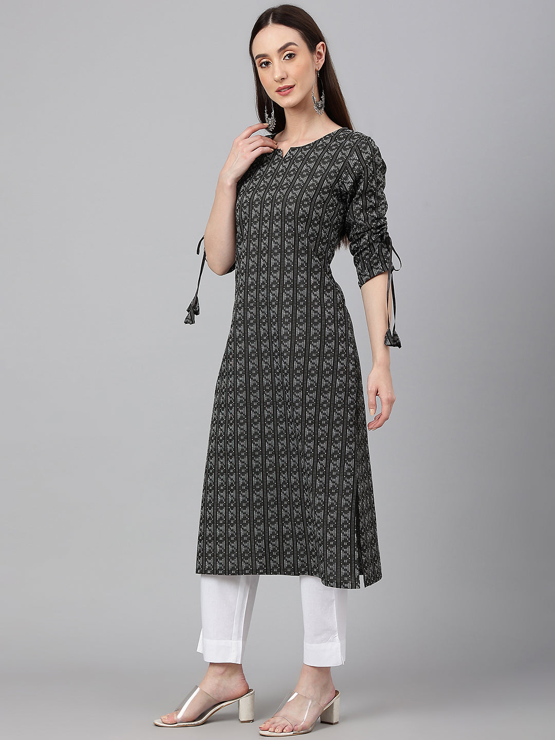 Janasya Women's Black Cotton Woven Design Casual Straight Kurta | Grocsy