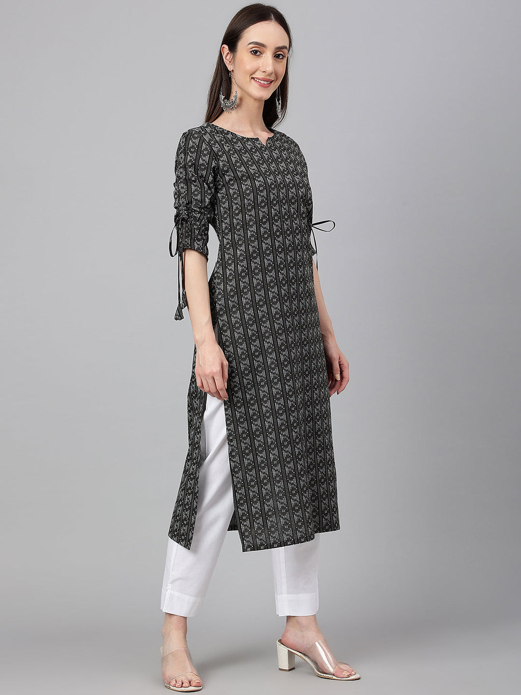 Janasya Women's Black Cotton Woven Design Casual Straight Kurta | Grocsy