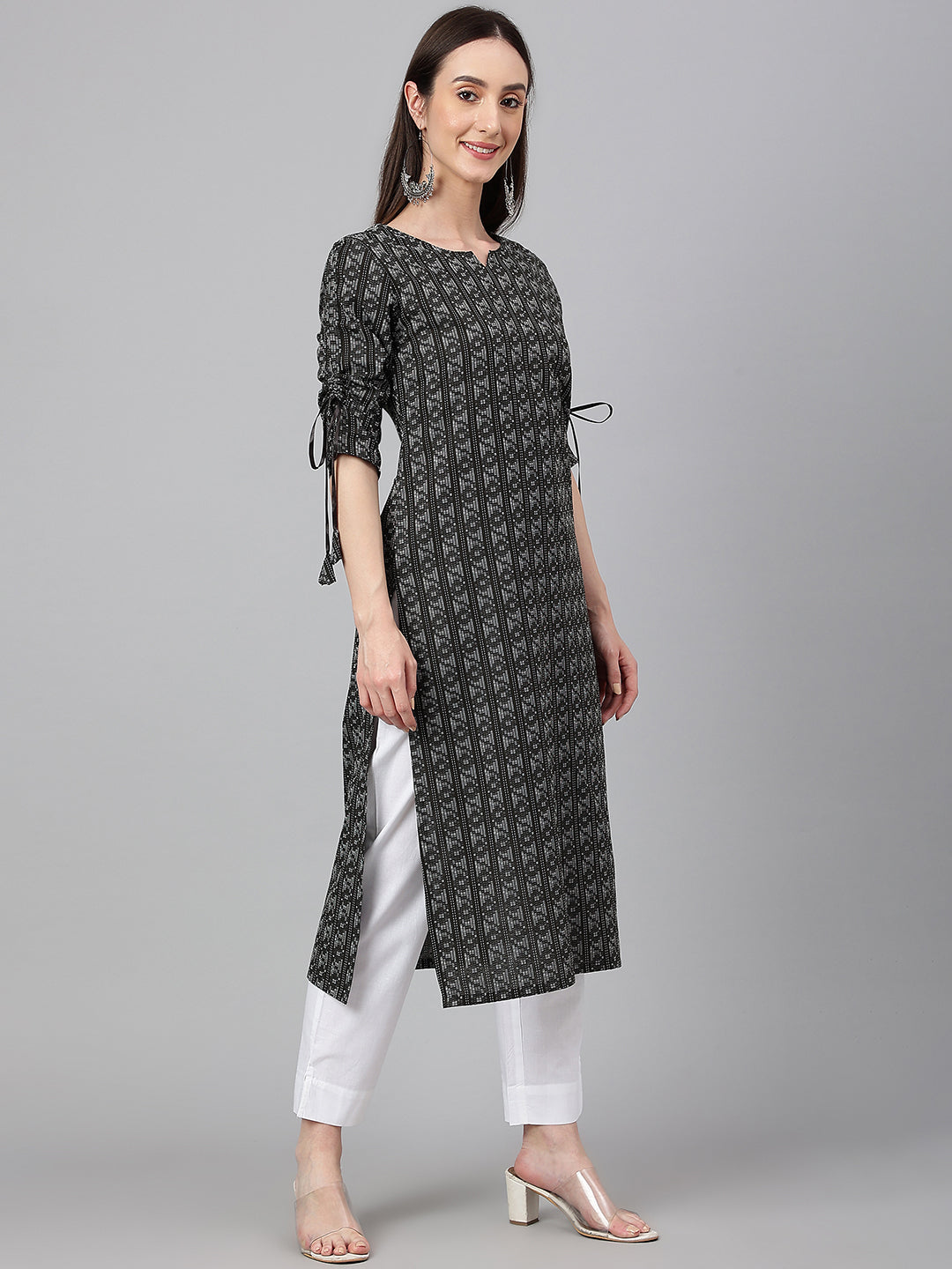Janasya Women's Black Cotton Woven Design Casual Straight Kurta | Grocsy