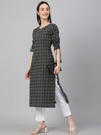 Janasya Women's Black Cotton Woven Design Casual Straight Kurta | Grocsy