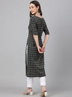 Janasya Women's Black Cotton Woven Design Casual Straight Kurta | Grocsy