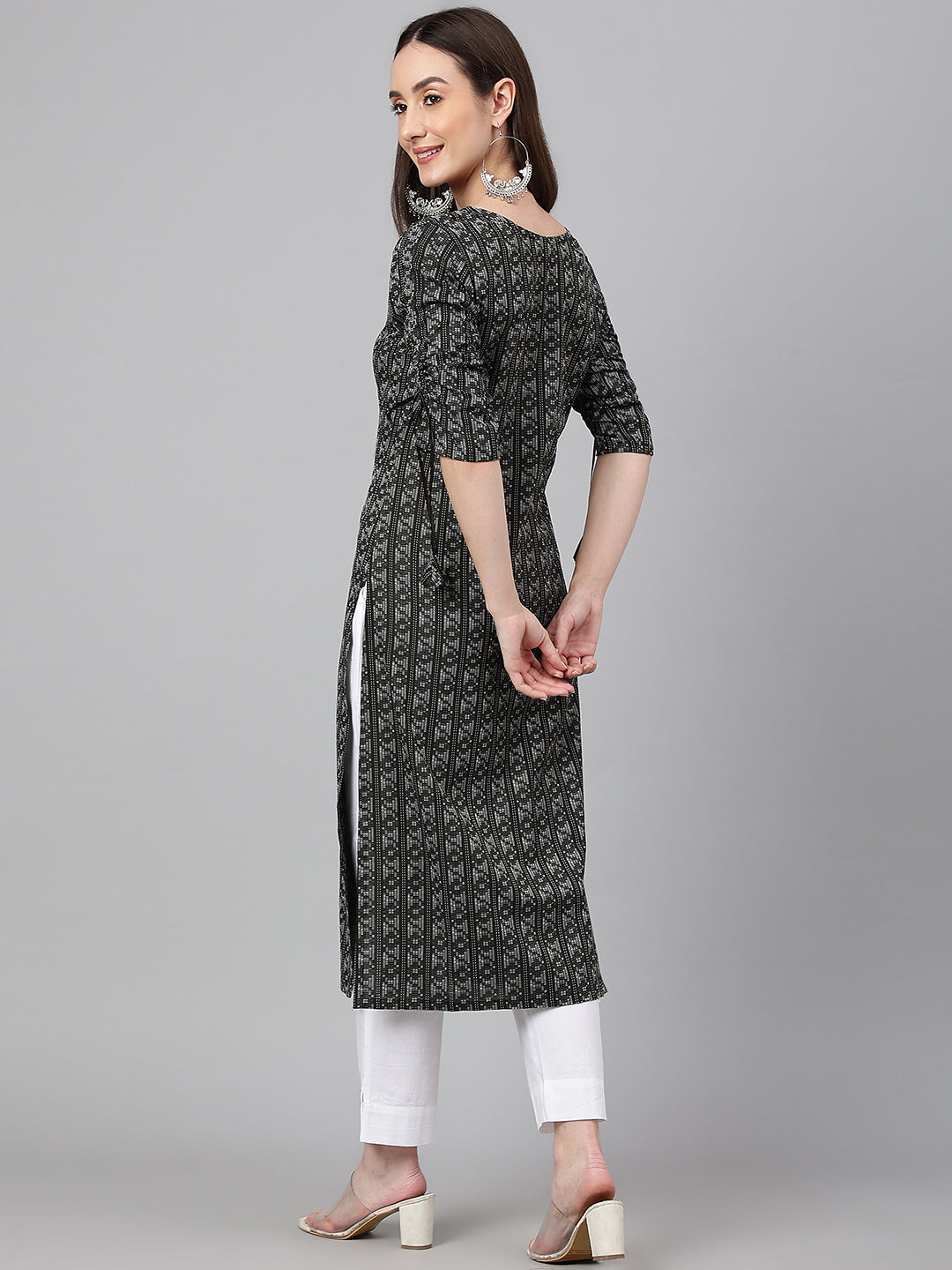 Janasya Women's Black Cotton Woven Design Casual Straight Kurta | Grocsy