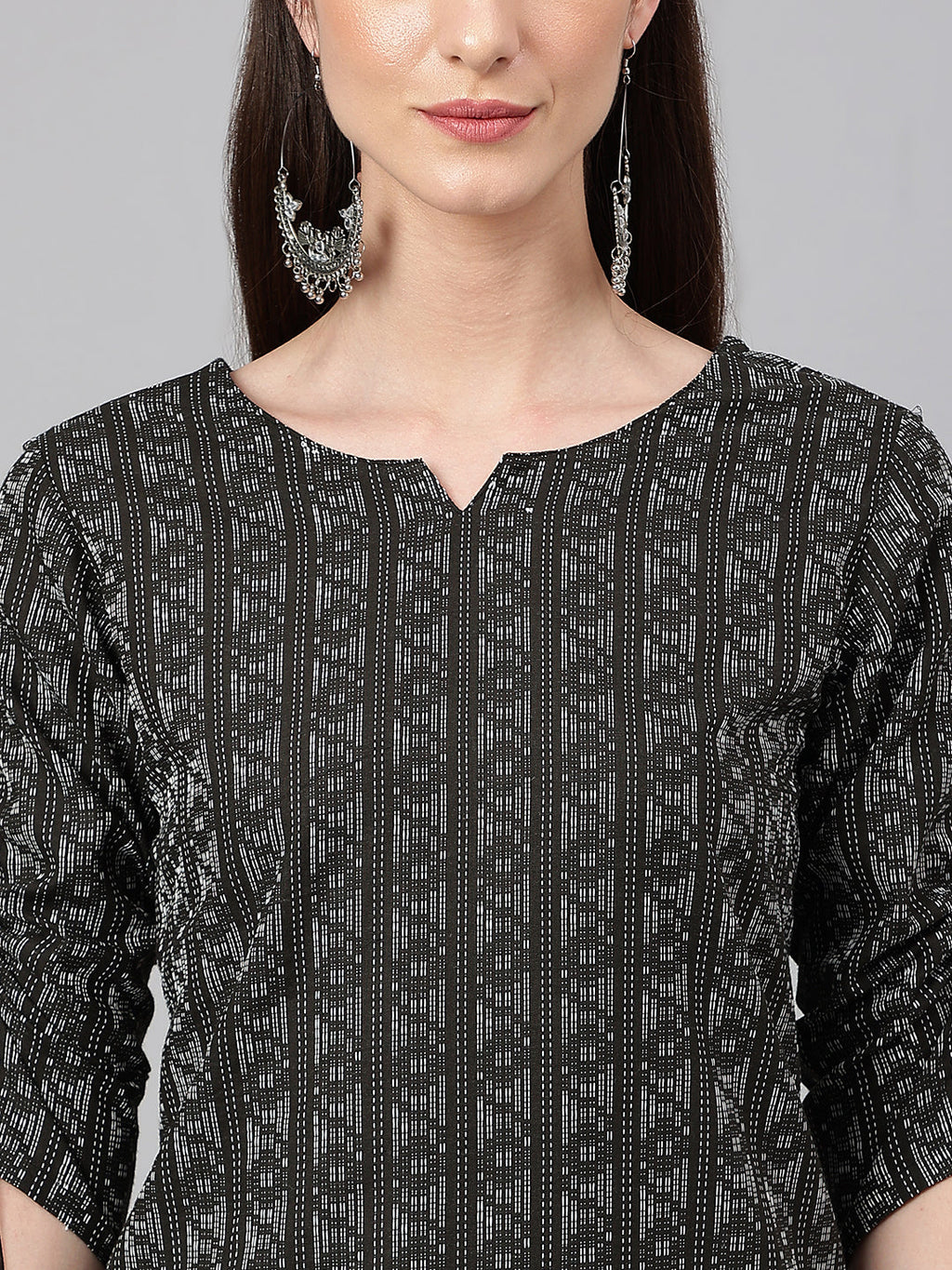 Janasya Women's Black Cotton Woven Design Casual Straight Kurta | Grocsy